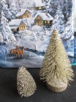 2 Mini Tannenbäume, goldig, Glitzer, Weihnachtsdekoration