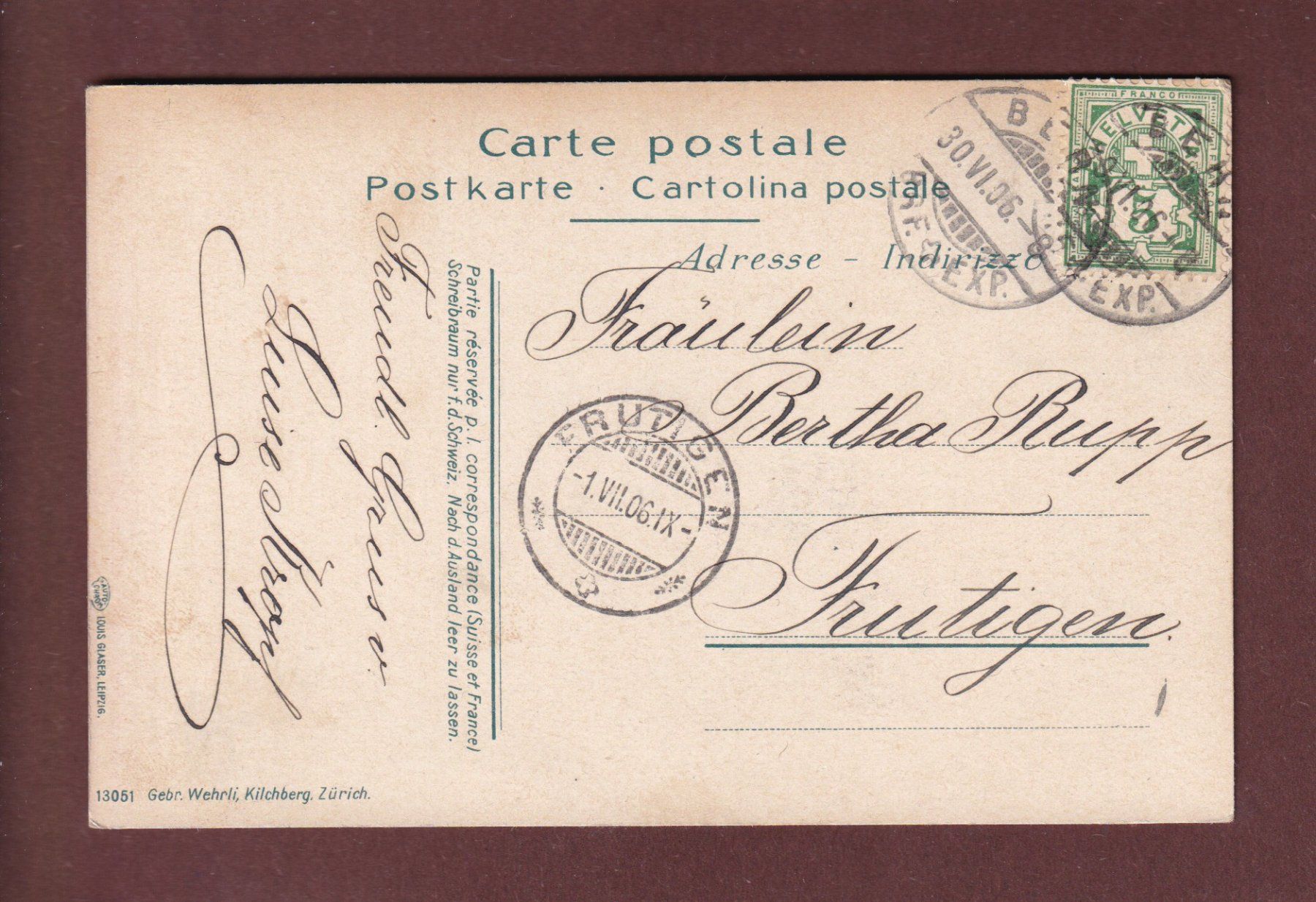 Ansichtskarten: BERN - Bahnhof - Heiliggeistkirche - 1906 – Gebraucht aus Pully von nicecards-shop 1