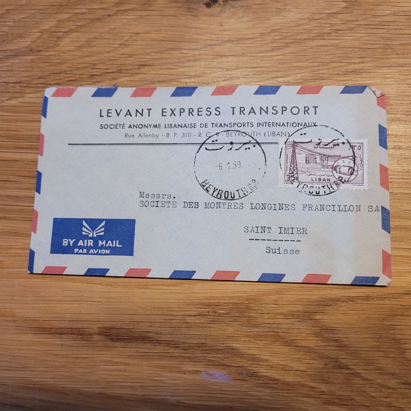 Tutti i francobolli: Luftpost Brief Longines St.Imier 1959 Levant Express Liban – Usato da Biel/Bienne venduto da Destockweb