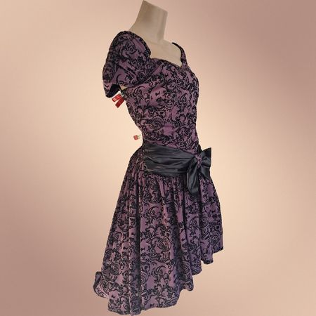 Vintage Cocktailkleid Vokuhila lila schwarz Glitzer L/XL