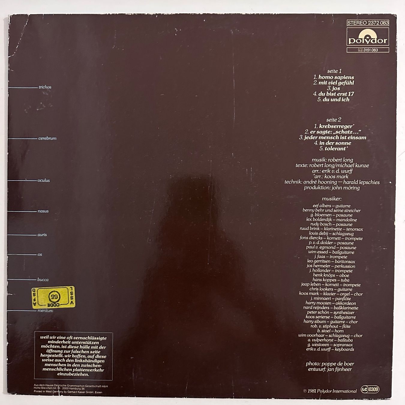 Dischi in vinile: LP - Robert Long - Homo Sapiens – Usato da Breganzona venduto da Onairda75 1