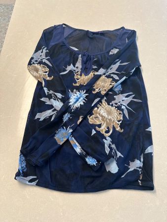 Mexx Mesh Oberteil Dunkelblau Floral Transparent Gr. XS