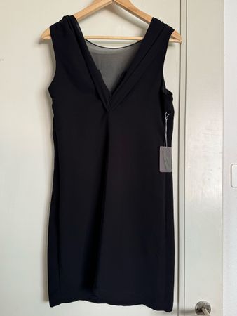 Elegant Black V-Neck Mini Dress - Size L - New