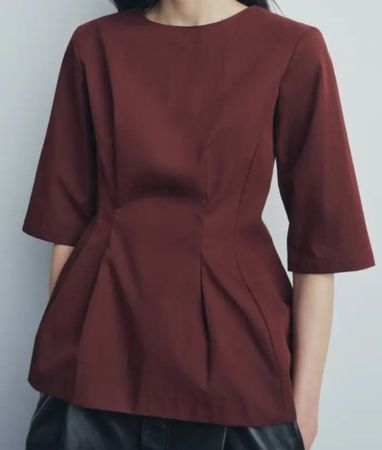 Zara Peplum Bluse, Bordeaux Rot, S, neuwertig - top, dark re