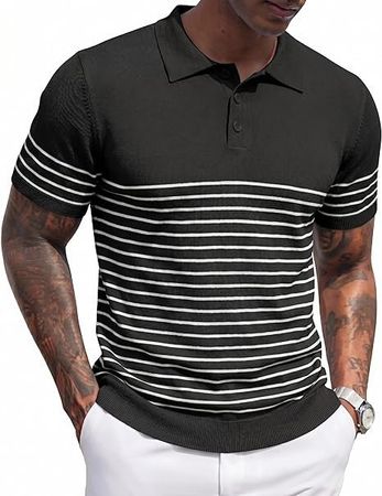 Herren Strick Poloshirt gestreift Kurzarm