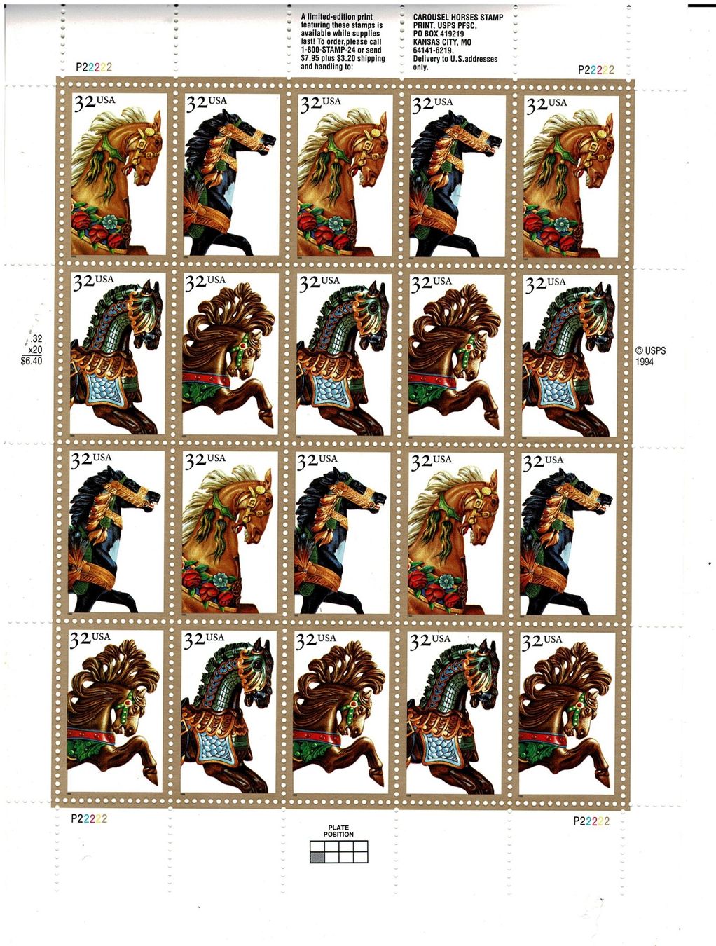 Tutti i francobolli: USA Carousel horses 1 KB ** – Nuovo (secondo la descrizione) da Lausanne venduto da Whorvath