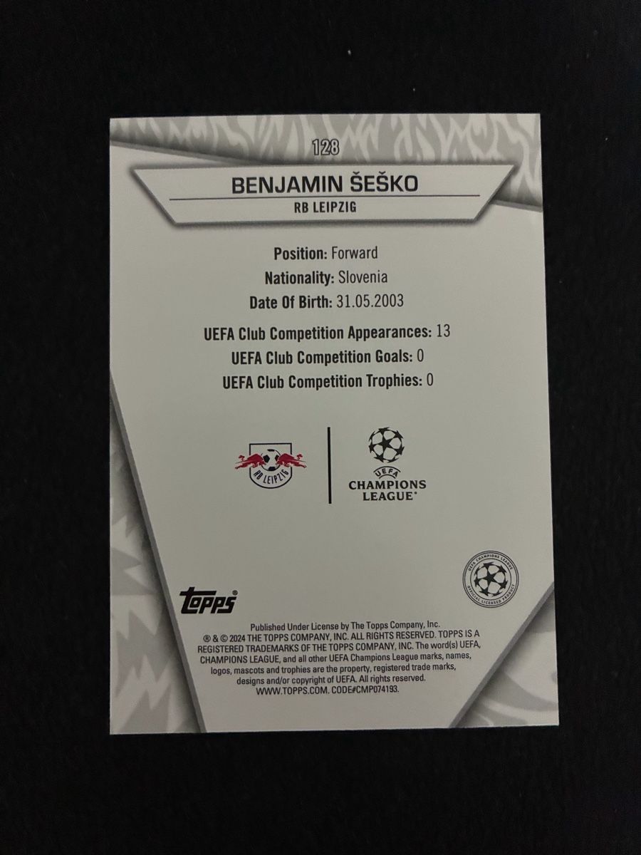Topps Cartes à collectionner: Scheda Benjamin Sesko RB Leipzig UNCOMMON  – Neuf (Voir description) à Taverne par nad02026 1