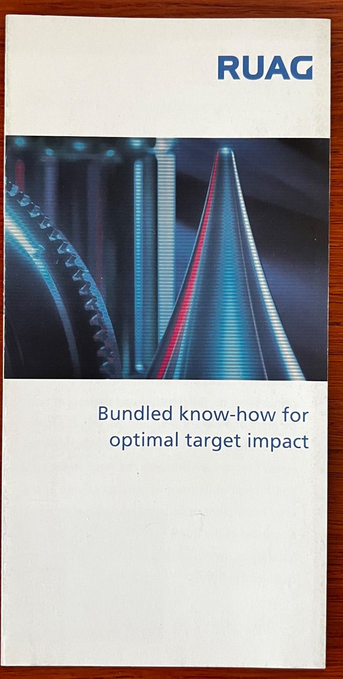 Schweizer Armee Documenti: RUAG flyer Bundled know-how for optimal target impact – Usato da Nyon venduto da 65d45