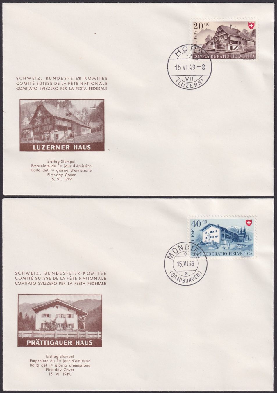 Alle Briefmarken: PP 1949 Komitee FDC, B42-B45, Arbeit + Schweizerhaus IV – Gebraucht aus Ebikon von SilvioFreund 3