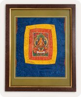 Magnifique tableau tibétain bouddhiste – Thangka encadré