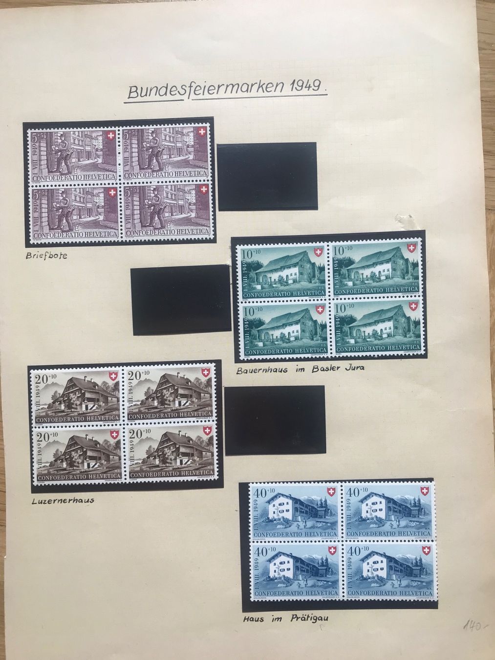 Alle Briefmarken: 1949, Pro Patria 4er Blöcke ** – Neu (gemäss Beschreibung) aus stäfa von brandy66