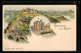Lithographie Rigi, Hotel auf dem Rigi