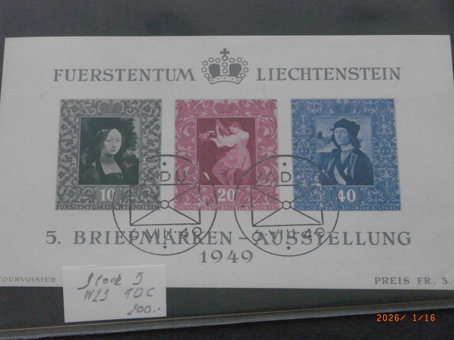 Alle Briefmarken: Fl 1949 Block 5 W23 FDC – Gebraucht aus Ittigen von shetland