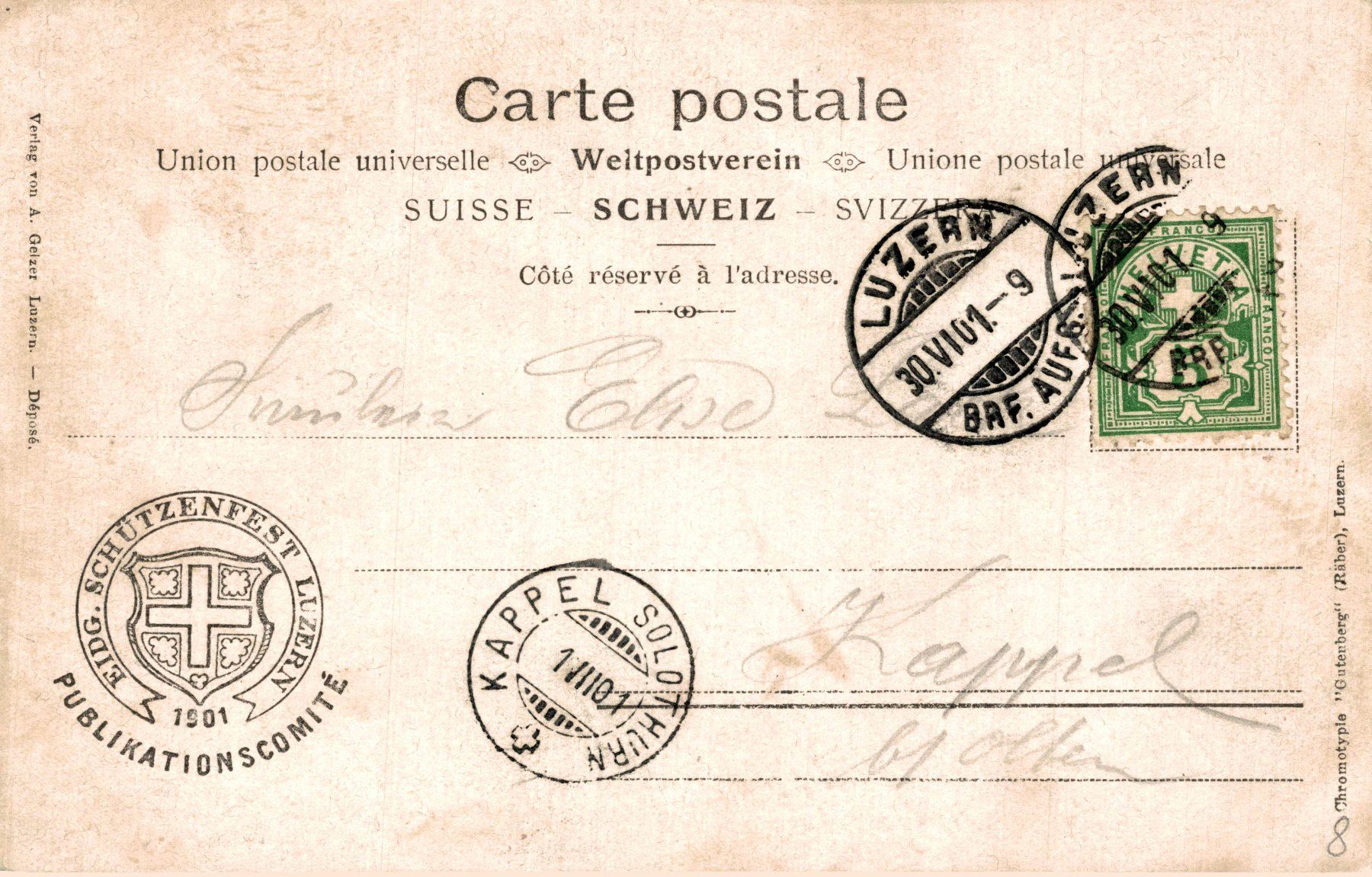 Cartoline postali: Eidg. Schützenfest Luzern 1901 – Usato da Bronschhofen venduto da Astore 1