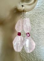 Exklusive 7cm Silber Ohrhänger Rosenquarz Turmaline - Unikat