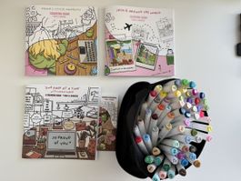 3 Malbücher Set "Lines & Goodtimes" mit alkohol Marker PRO