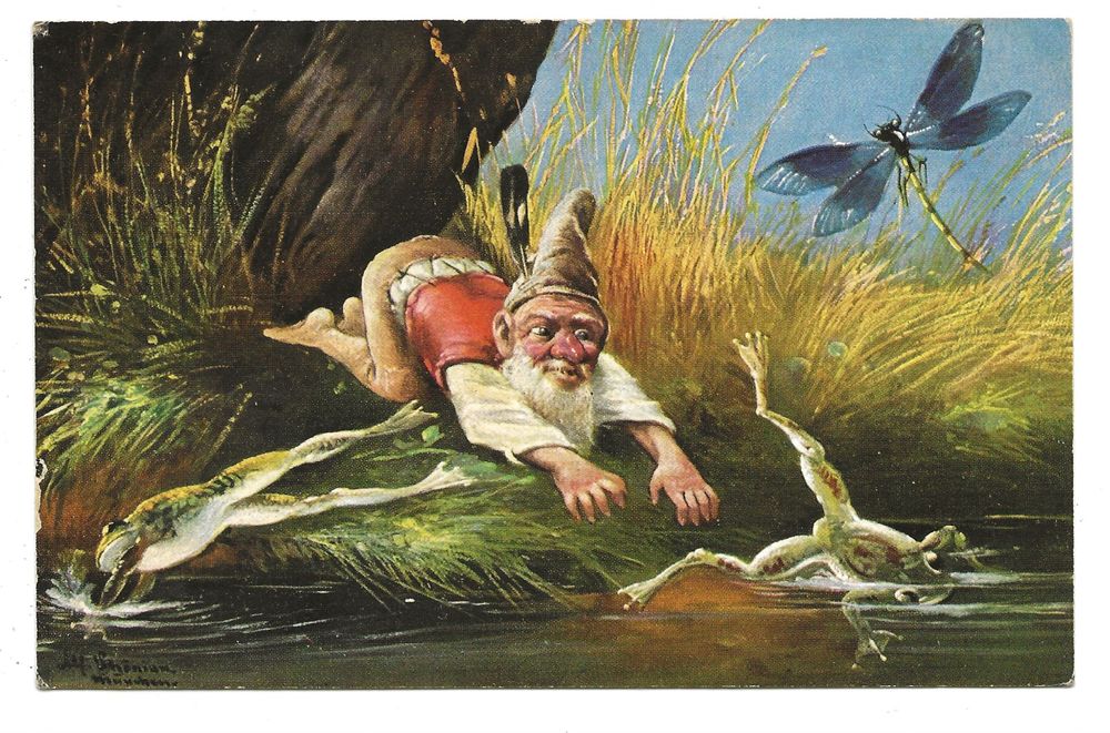 Teich Zwerg versucht Frosch zu fangen Libelle 1935 Kaufen auf