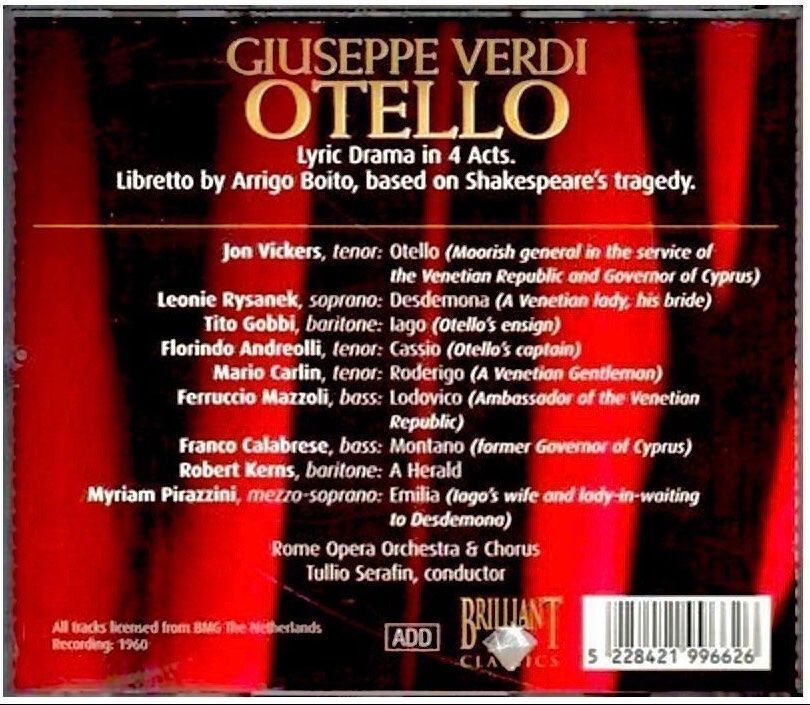 CD: 2 CDs • Verdi • Otello • Leonie Rysanek • Jon Vickers – Usato da Luzern venduto da Lycka 1