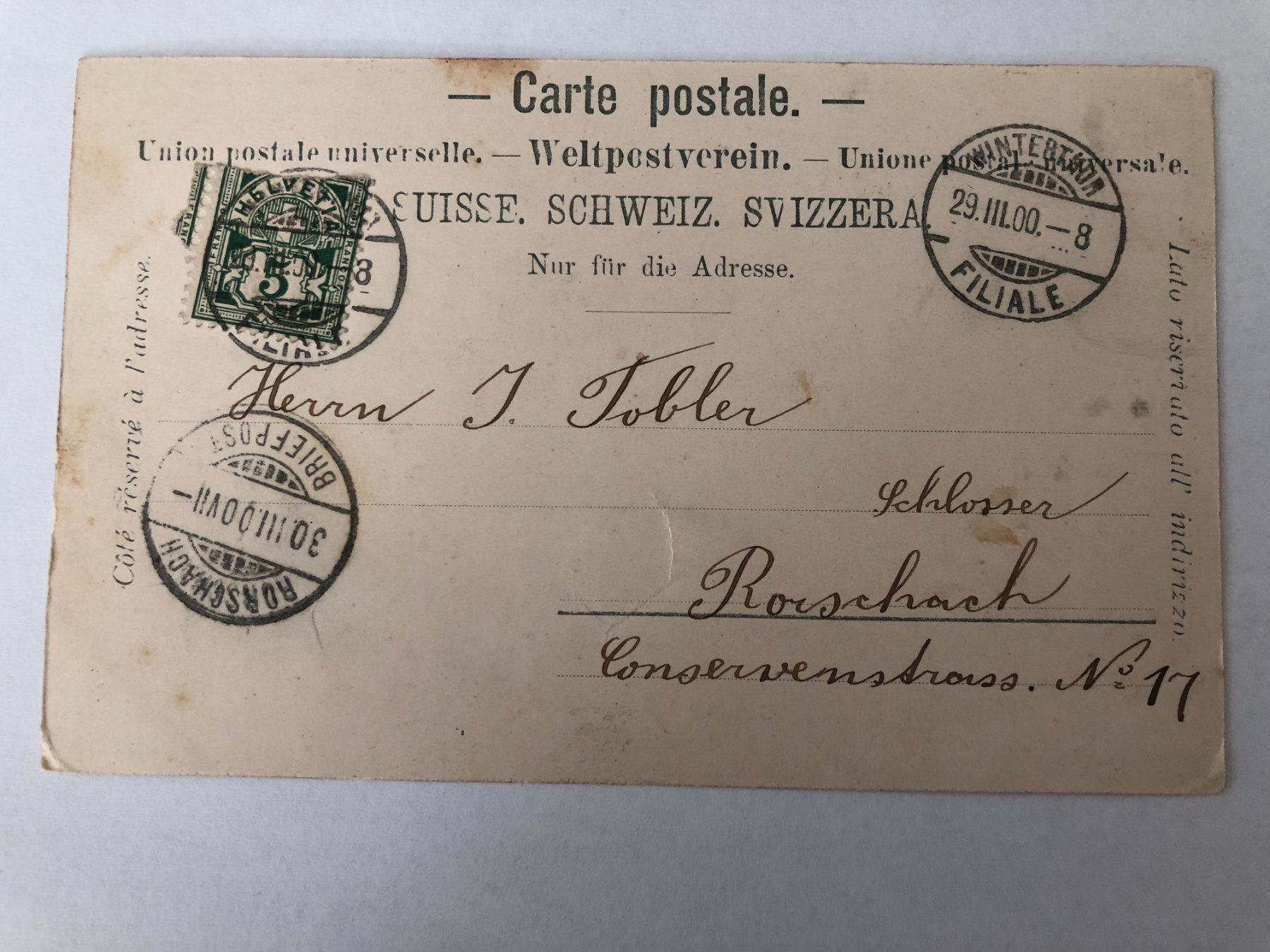 Ansichtskarten: Winterthur - Das neue Postgebäude 1900 – Gebraucht aus Pfäffikon ZH von Waltoversand 1