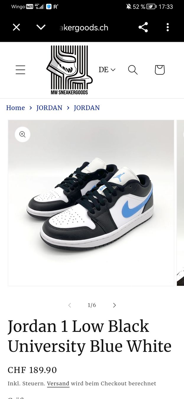 Jordan Scarpe da uomo: Jordan 1 Low Black University Blue White 42.5 – Usato da Bern venduto da ged_ffx9 6