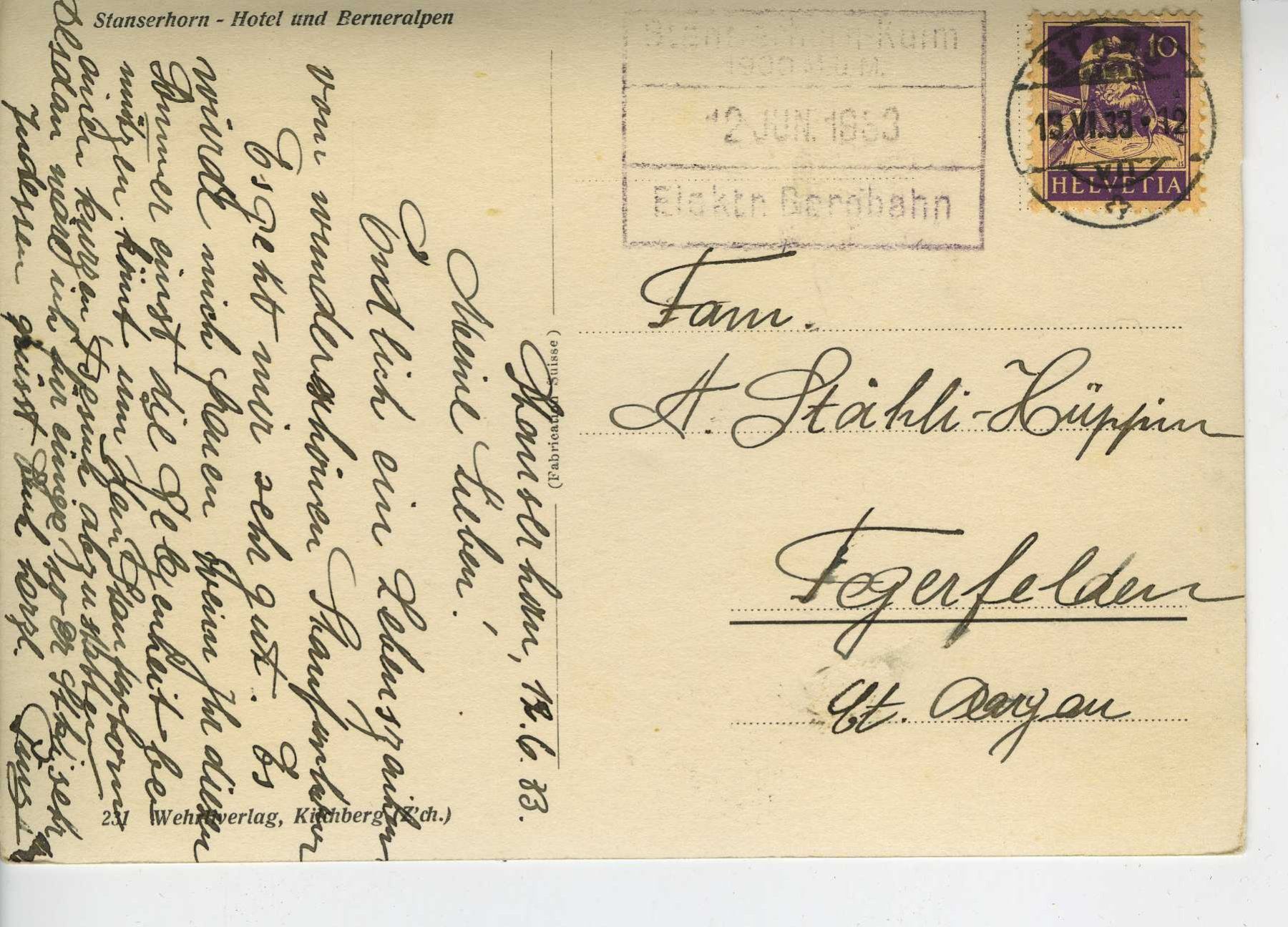 Cartoline postali: Stanserhorn - Hotel und Berneralpen – Usato da Schleitheim venduto da Pmschlaate 1