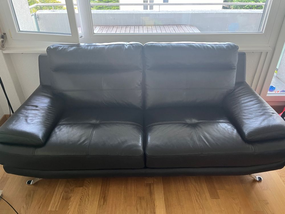 Canapé Cuir Noir 3 Places – Très Bon état, 205x85 Cm, Confortable