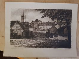 Radierung Litho W. Gerling - Wimpfen am Berg