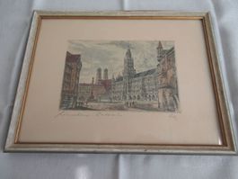 Kolorierte Radierung von München