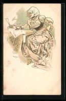 Alphonse Mucha: Junge Frau mit Haube sch