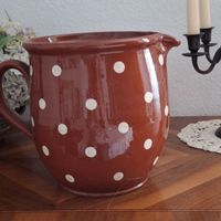 Rustikale Keramikkanne, Krug mit Punkten, Vintage Deko!