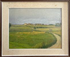 Dipinto olio su tavola, Paesaggio di campagna, G. Radicati