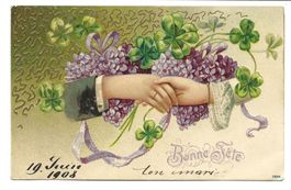 Bonne Fête - Frohes Fest - Handschlag - Präge-Litho - 1908