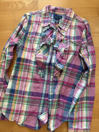 Ralph Lauren Hemd kariert mit Rüschen Gr. 16 XS-S bunt