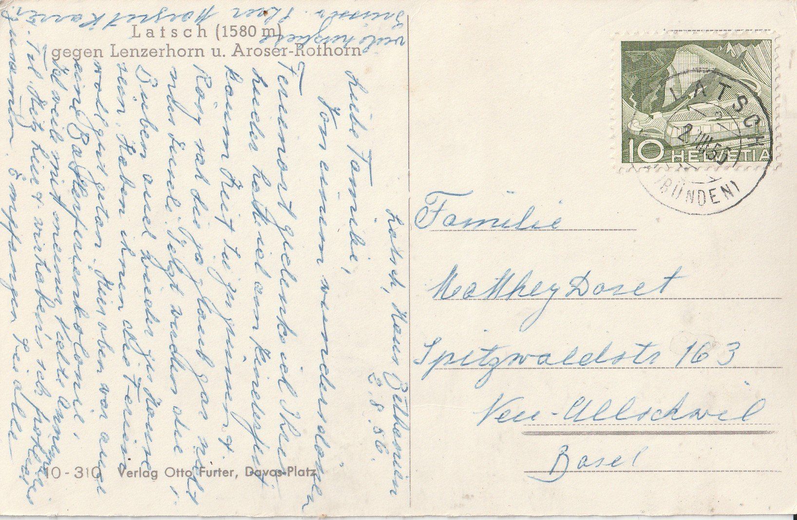 Ansichtskarten: Dorf Tatsch Graubünden um 1950 – Gebraucht aus Lumbrein von made02 1