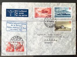 1947 Swissair Erstflug Genève nach Südamerika mit PP Marken