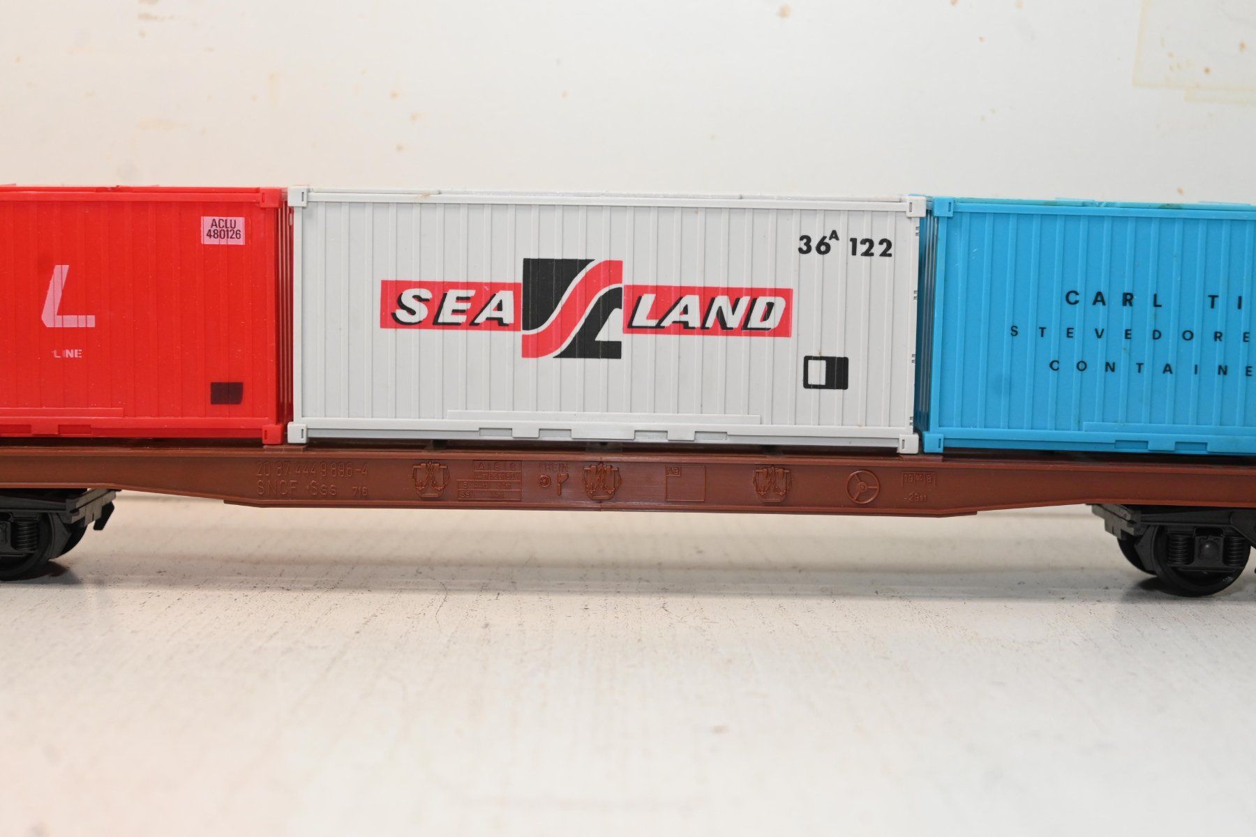 Lima Modellini di ferrovie: Container wagon with 3 containers Lima Spur 0 mit OVP – Usato da Laupen ZH venduto da Zmoewe 2