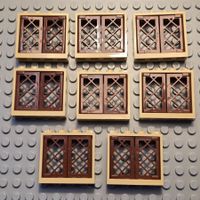 Lego 8x  Fenster mit Rahmen (tan-rotbraun)