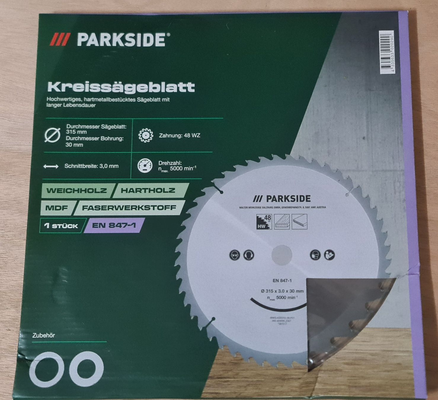 Parkside Sägen: Parkside Kreissägeblatt 315mm – Neu und originalverpackt aus Uerkheim von Justi.y