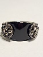 0038 - Bague en argent, Onyx, taille 61