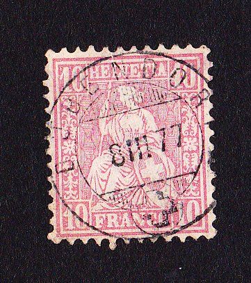 Alle Briefmarken: Sitzende Helvetia 38, gest. 8.III..77 - Bubendorf – Gebraucht aus Obfelden von Funke2