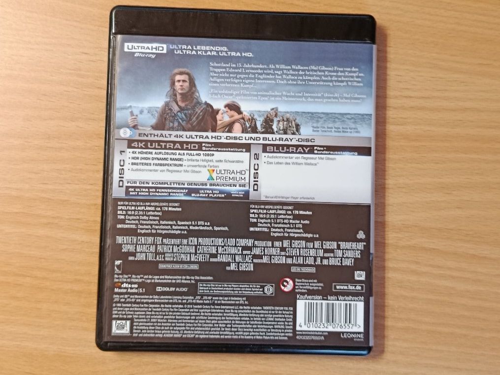 Alle DVDs: Braveheart - 4K UltraHD + Blu-Ray – Gebraucht aus Muhen von Legoholic 1