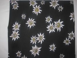 Baumwollstoff schwarz mit Edelweiss Reststück!