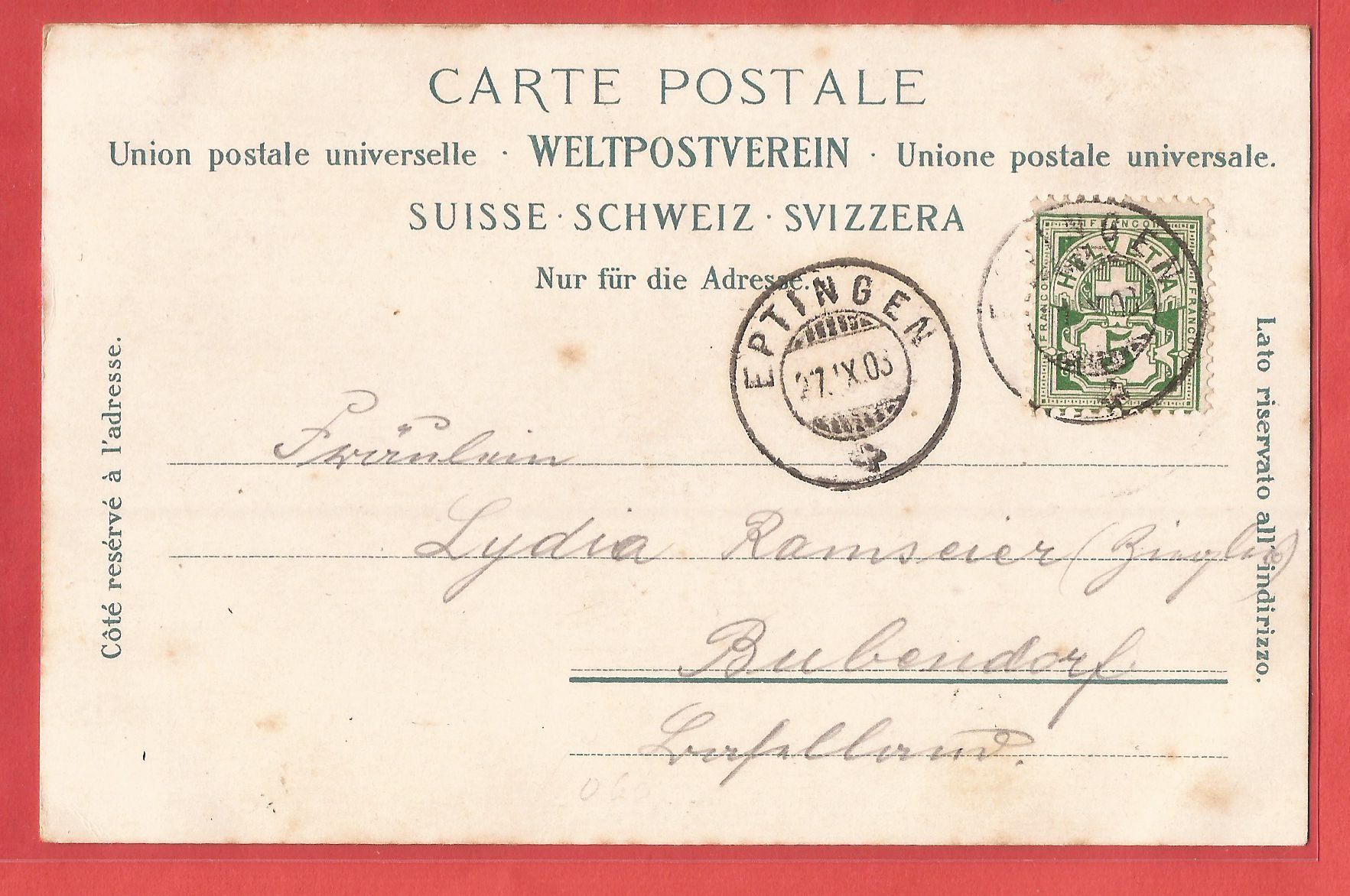 Ansichtskarten: Eptingen - 1903 – Gebraucht aus Fislisbach von Porano 1