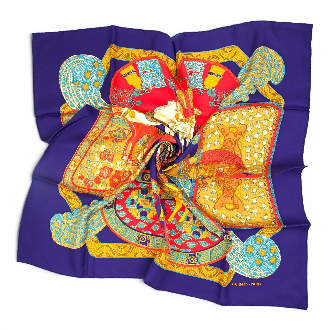 Hermès Foulard & Sciarpe: Hermès Carré "Art des Steppes" blau – Usato da Binningen venduto da Designerlabels 5