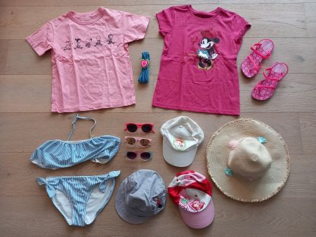 Sommer Set Mädchen Gr. 146 / 152 T-Shirt Bikini Sonnenhüte