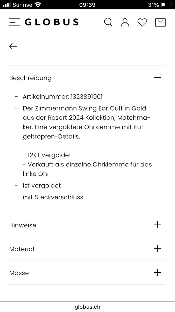 Ohrringe & -stecker: Zimmermann Swing Ear Cuff - 12K vergoldet – Neu und originalverpackt aus Bäretswil von Ki-Ja-S 3
