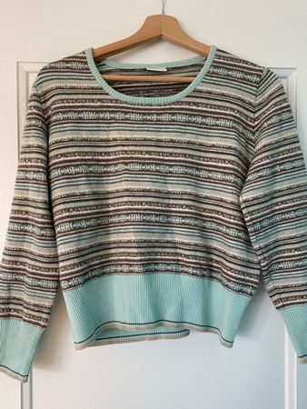 Wollpullover Türkis/Mint & Braune Streifen Gr. DE 42 / FR 44