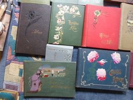 15 Postkarten-Alben,Jugendstil-Präge,leer,um 1900,Lithos