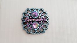 Haarspange Blume mit Swarovski Steinen Aqumarine,Vital Light