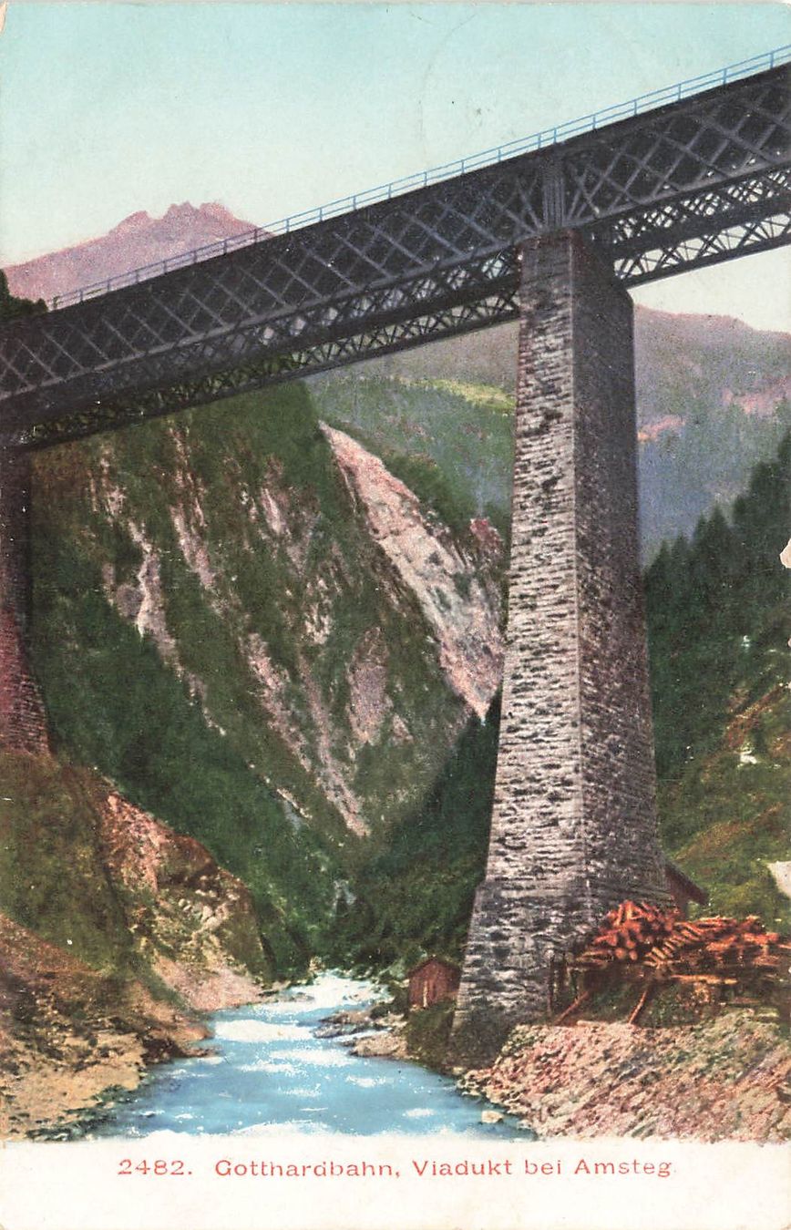 Cartoline postali: Amsteg UR Gotthardbahn Viadukt Dampflok bahn – Usato da Biasca venduto da Blenio71